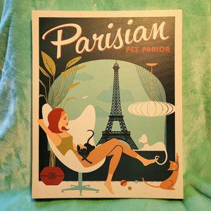 Mid Century Modern canvas mounted wall art Parisian Pet Parlor size 16X20